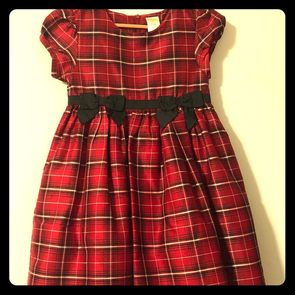 Silk red plaid girls dress